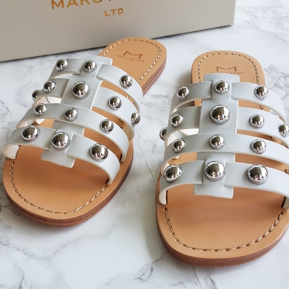 Marc Fisher White Leather Pava Slide Sandals Size 8M - Picture 6 of 16